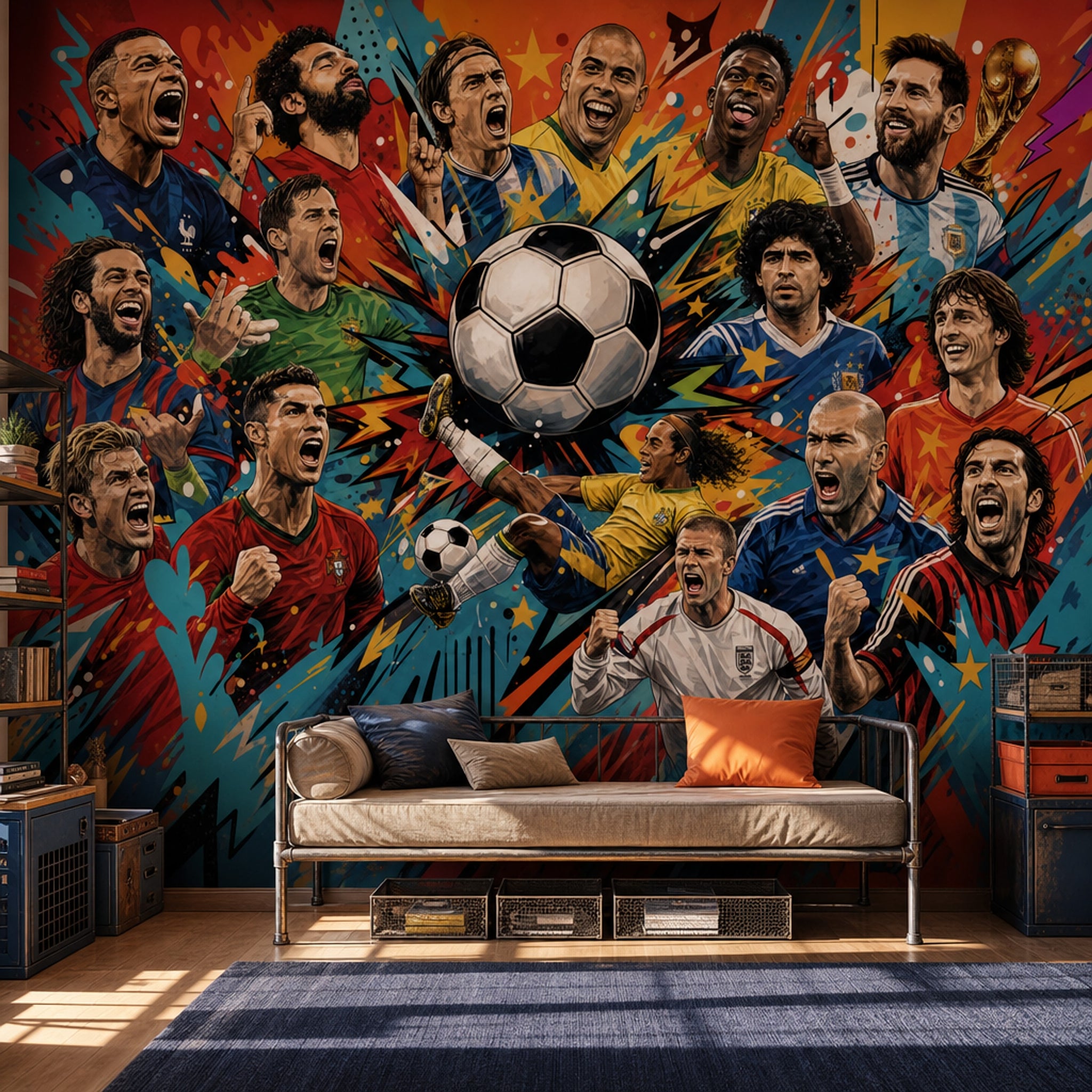 Futbol Temalı Poster Duvar Kağıdı Renkli Grafiti Spor Odası