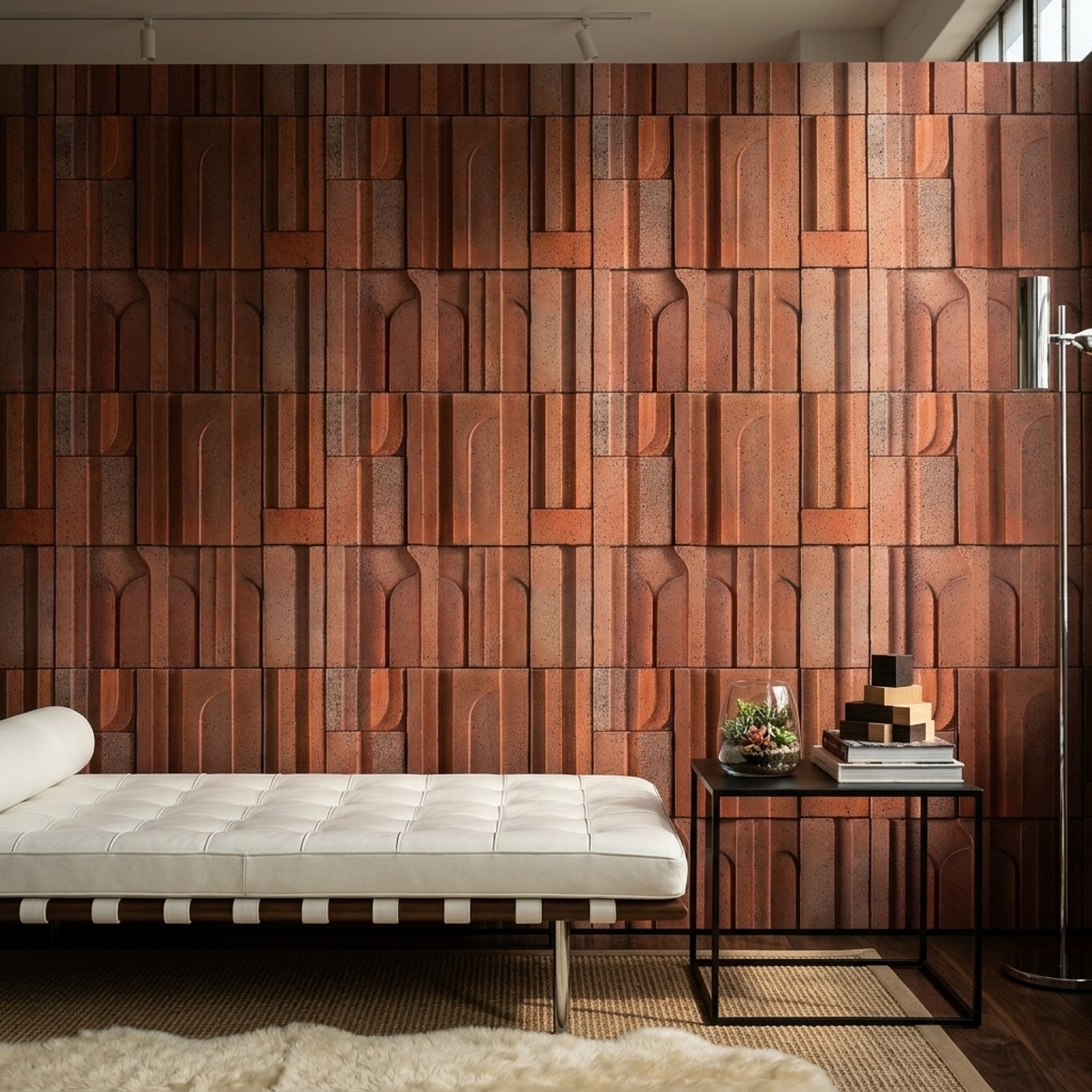 Tuğla Desenli Duvar Kağıdı Kiremit Ton Modern Salon