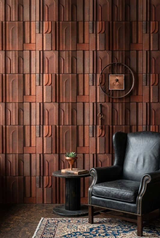 Tuğla Desenli Duvar Kağıdı Kiremit Ton Modern Salon
