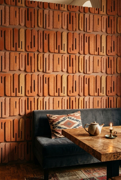 Tuğla Görünümlü Duvar Kağıdı Kiremit Rengi Modern Desenli