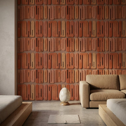 Tuğla Görünümlü Duvar Kağıdı Kiremit Rengi Modern Desenli