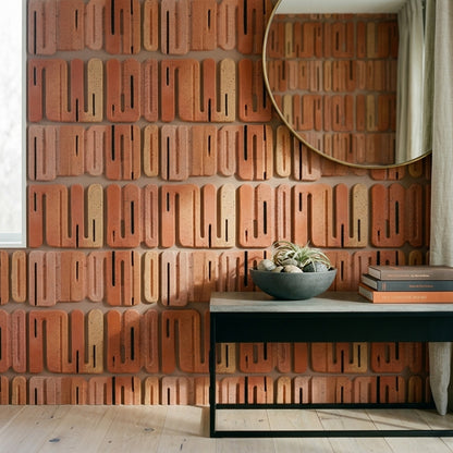Tuğla Görünümlü Duvar Kağıdı Kiremit Rengi Modern Desenli