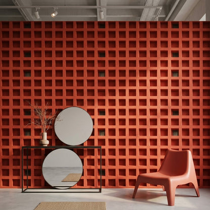 Kırmızı Kare Geometrik Duvar Kağıdı Modern Endüstriyel Duvar Deseni