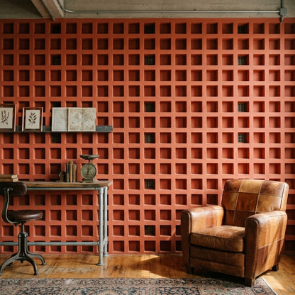 Kırmızı Kare Geometrik Duvar Kağıdı Modern Endüstriyel Duvar Deseni