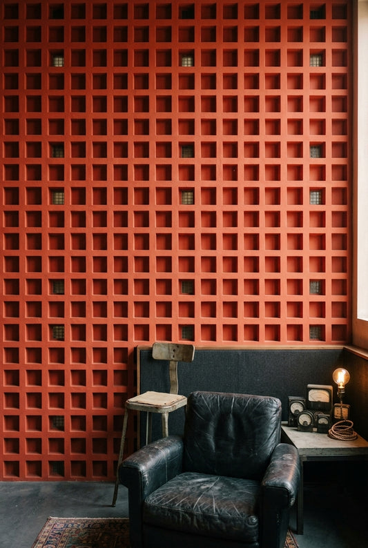Kırmızı Kare Geometrik Duvar Kağıdı Modern Endüstriyel Duvar Deseni