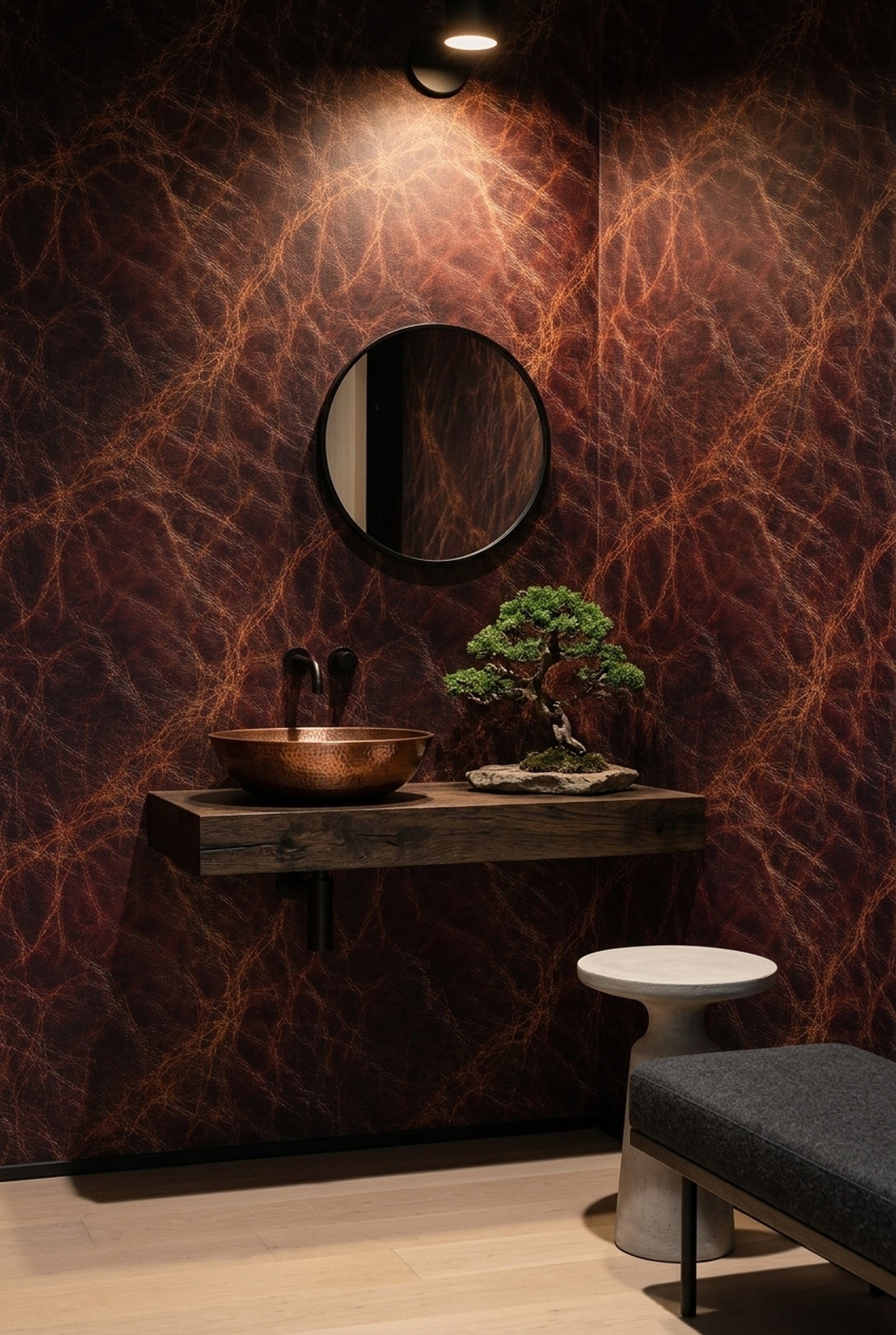 Bakır Tonlu Soyut Ağ Desenli Duvar Kağıdı Modern Salon
