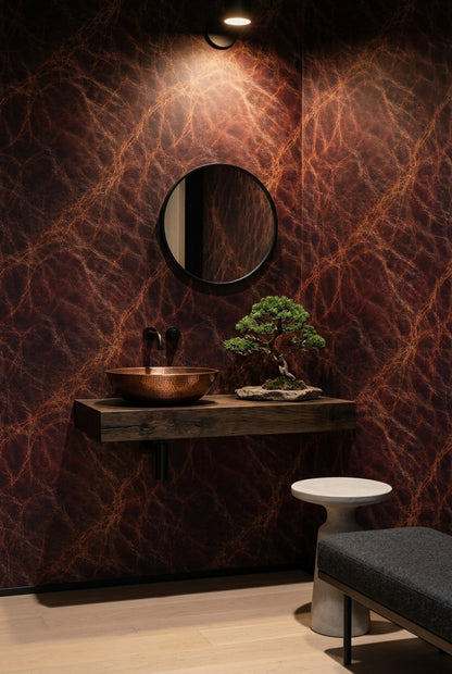 Bakır Tonlu Soyut Ağ Desenli Duvar Kağıdı Modern Salon
