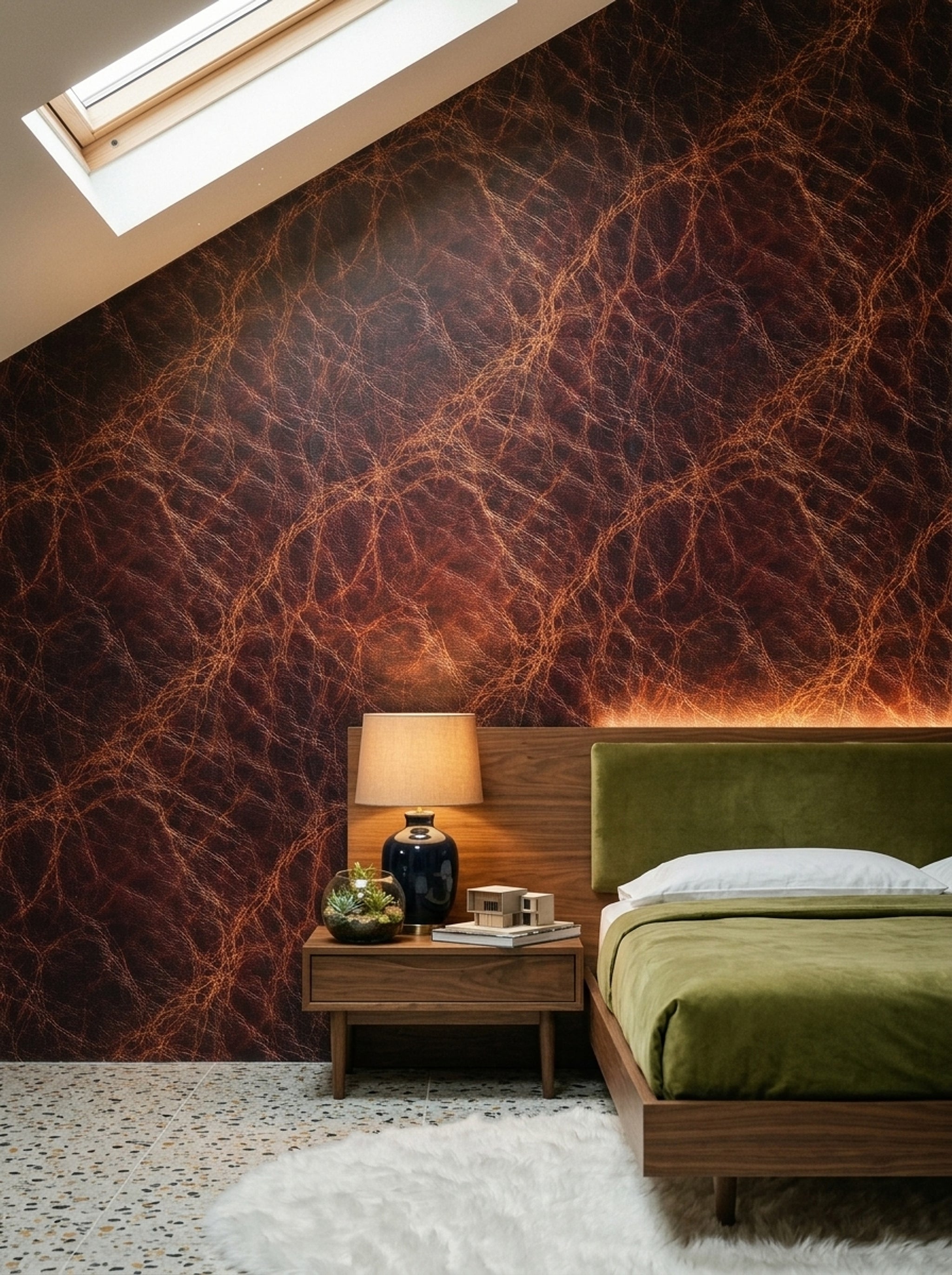 Bakır Tonlu Soyut Ağ Desenli Duvar Kağıdı Modern Salon