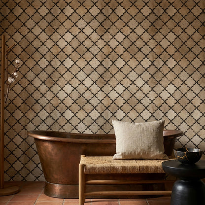 Fas Esintili Geometrik Duvar Kağıdı Bej Siyah Salon
