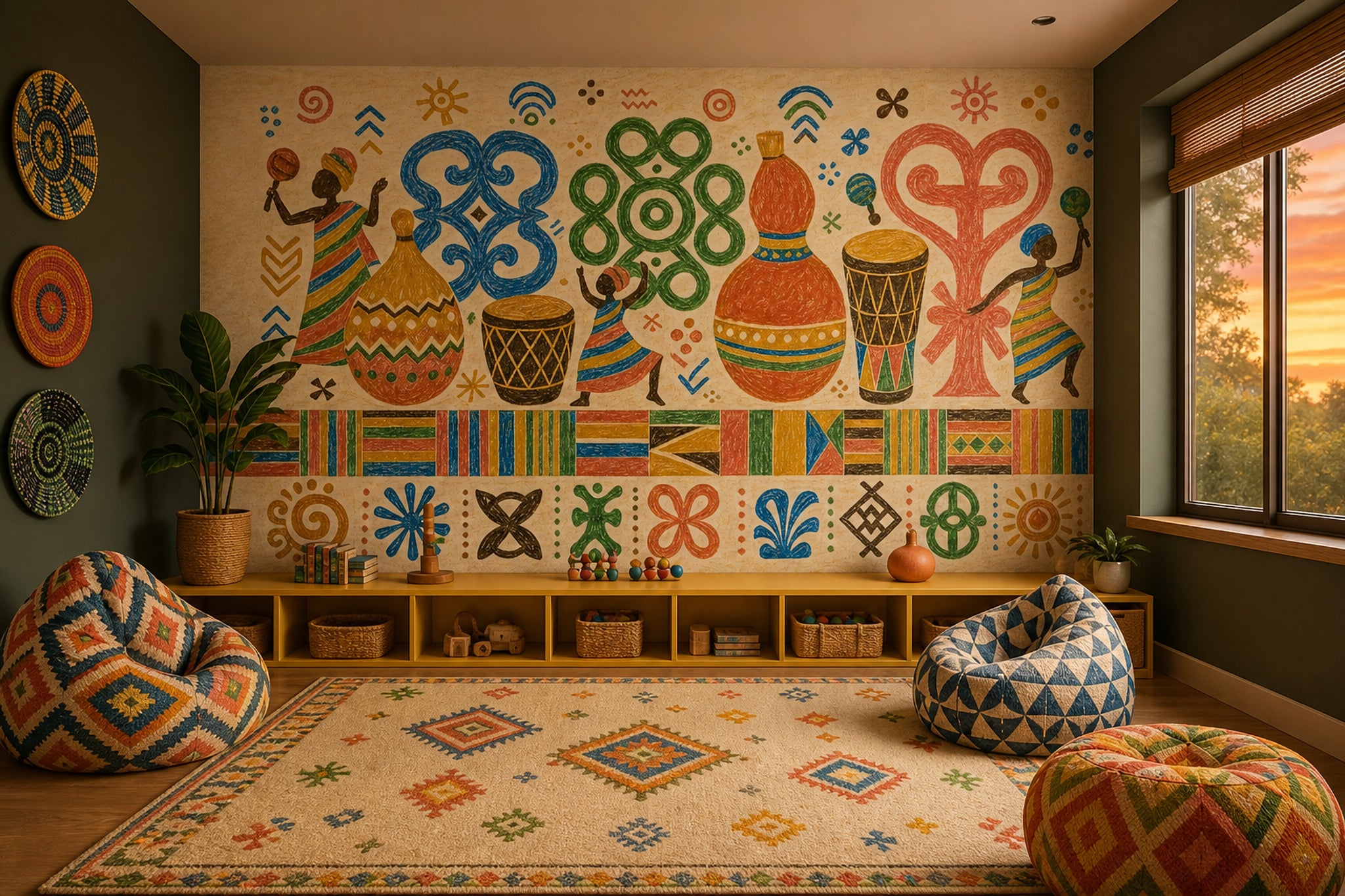Etnik Afrika Motifli Poster Duvar Kağıdı Renkli Salon Dekoru