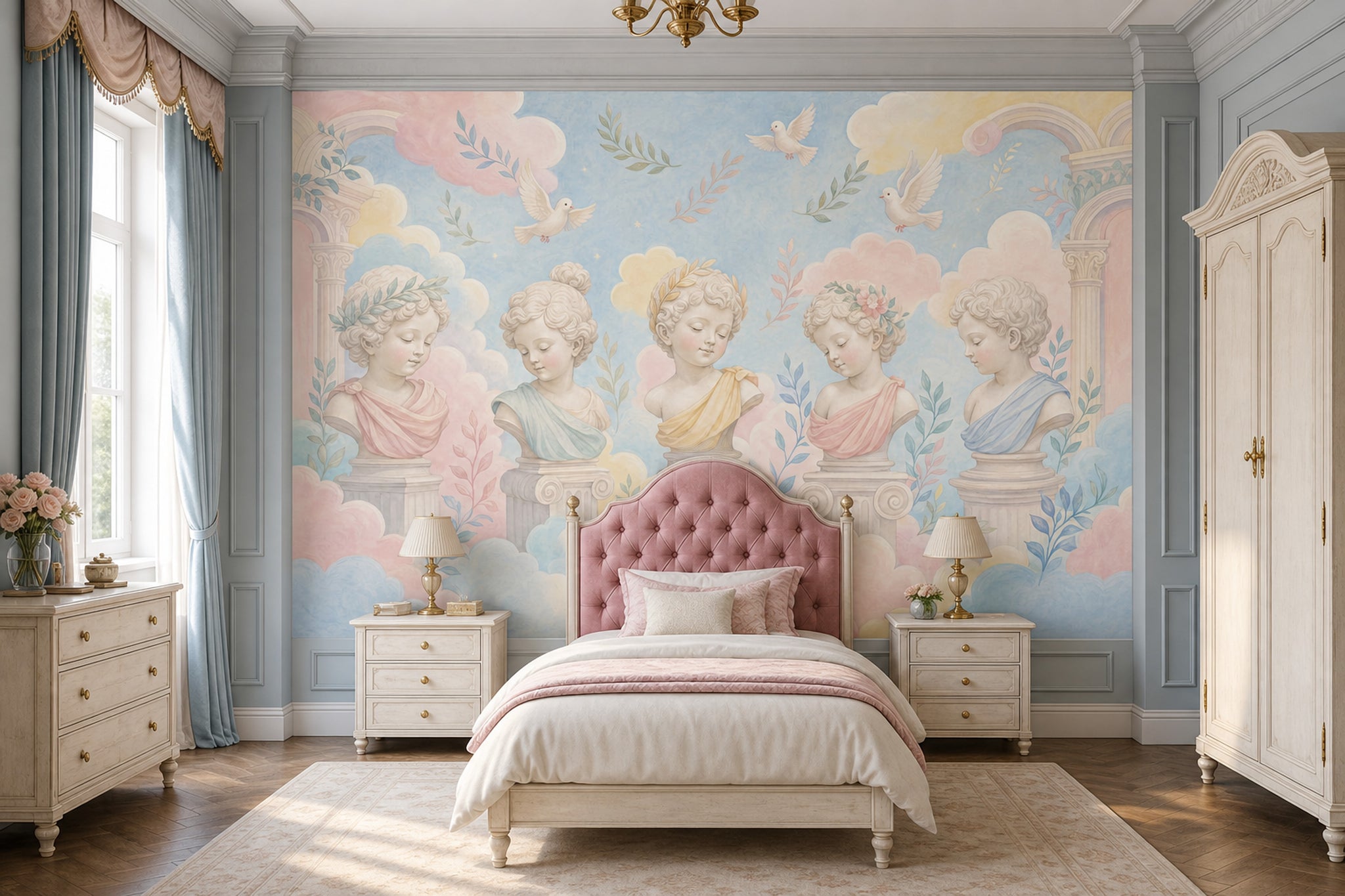 Melek Figürlü Poster Duvar Kağıdı Pastel Bulutlu Çocuk Odası
