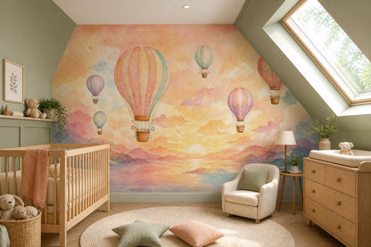 Pastel Sıcak Hava Balonlu Poster Duvar Kağıdı Çocuk Odası