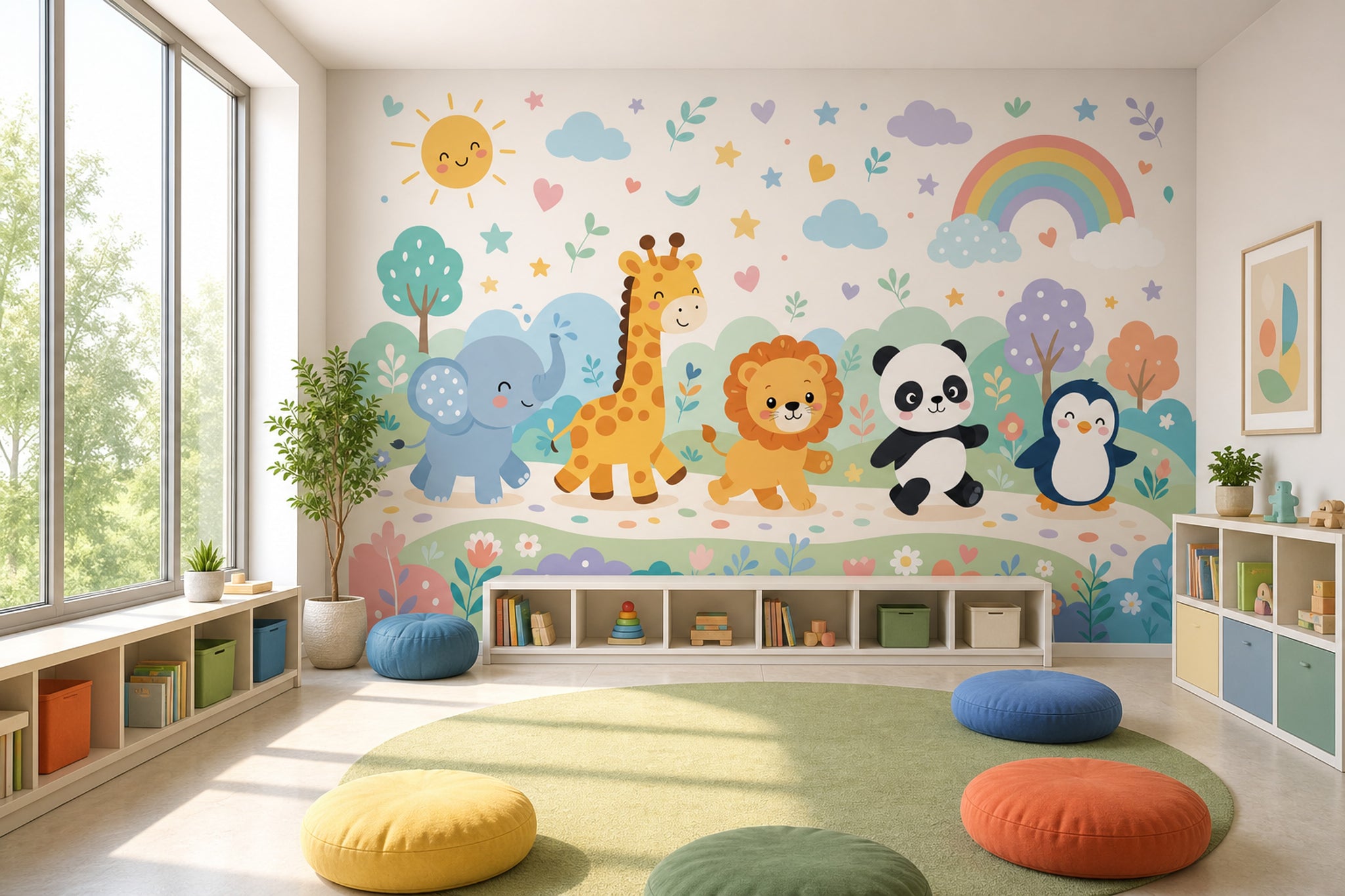Sevimli Hayvanlar Poster Duvar Kağıdı Pastel Çocuk Odası Desenli