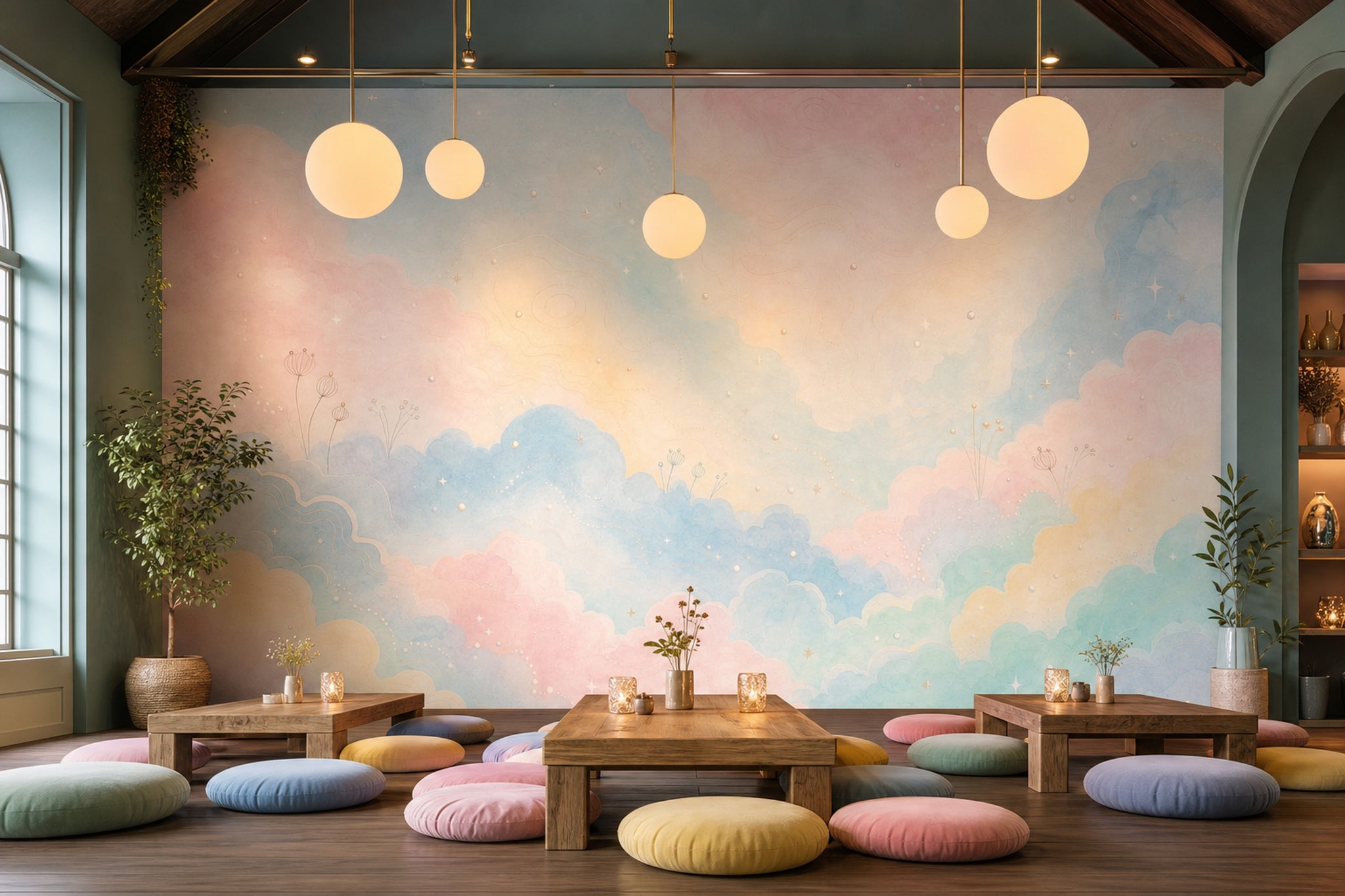 Pastel Bulutlu Poster Duvar Kağıdı Çocuk Odası Renkli