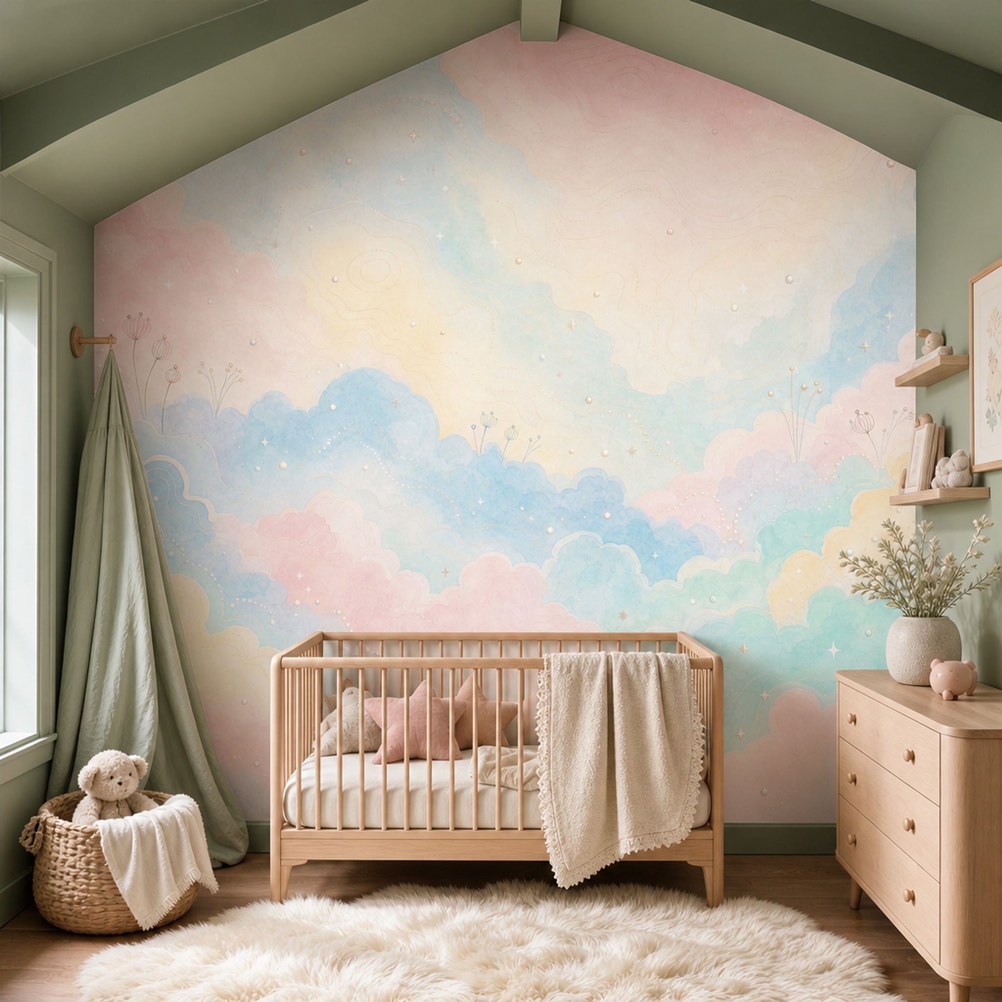 Pastel Bulutlu Poster Duvar Kağıdı Çocuk Odası Renkli