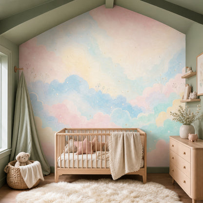 Pastel Bulutlu Poster Duvar Kağıdı Çocuk Odası Renkli