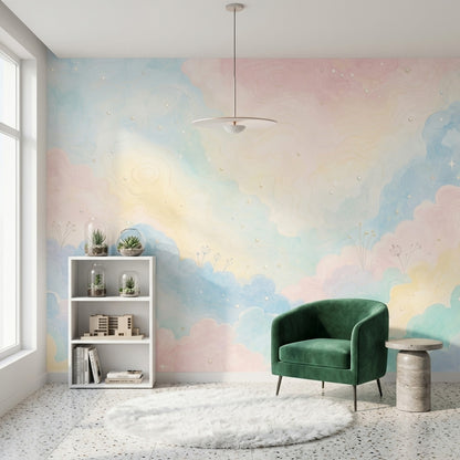 Pastel Bulutlu Poster Duvar Kağıdı Çocuk Odası Renkli