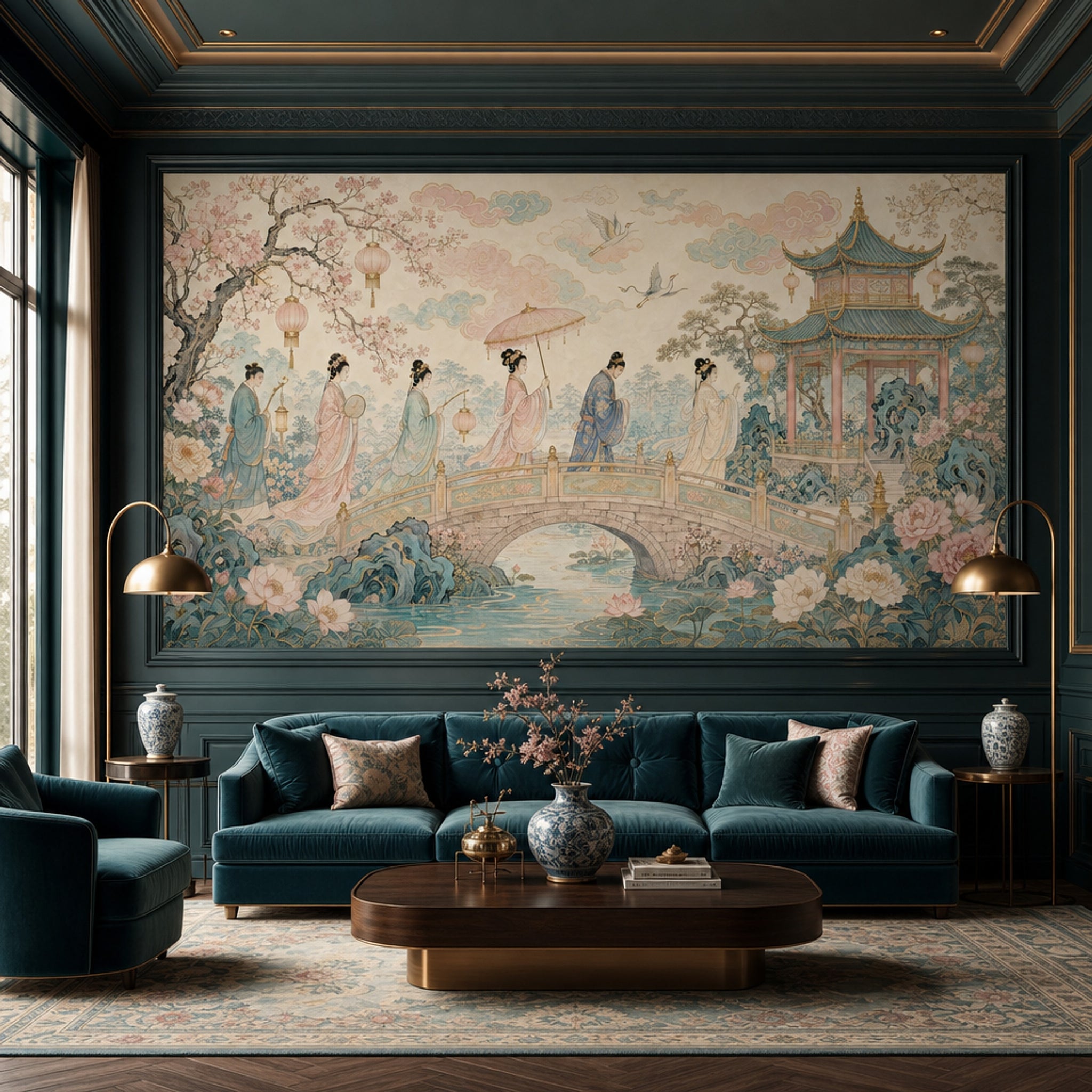 Uzak Doğu Bahçe Sahnesi Poster Duvar Kağıdı Pastel Salon