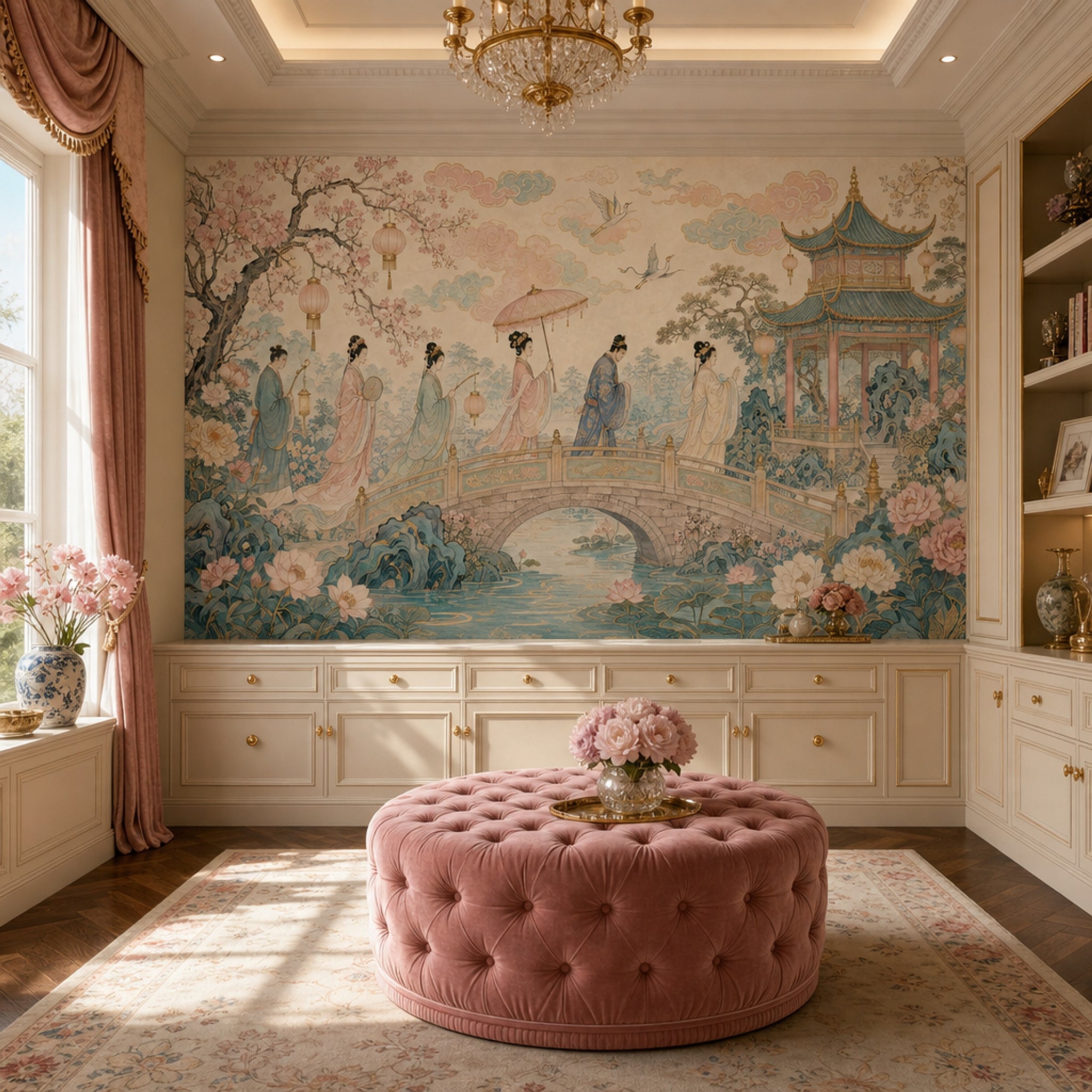 Uzak Doğu Bahçe Sahnesi Poster Duvar Kağıdı Pastel Salon
