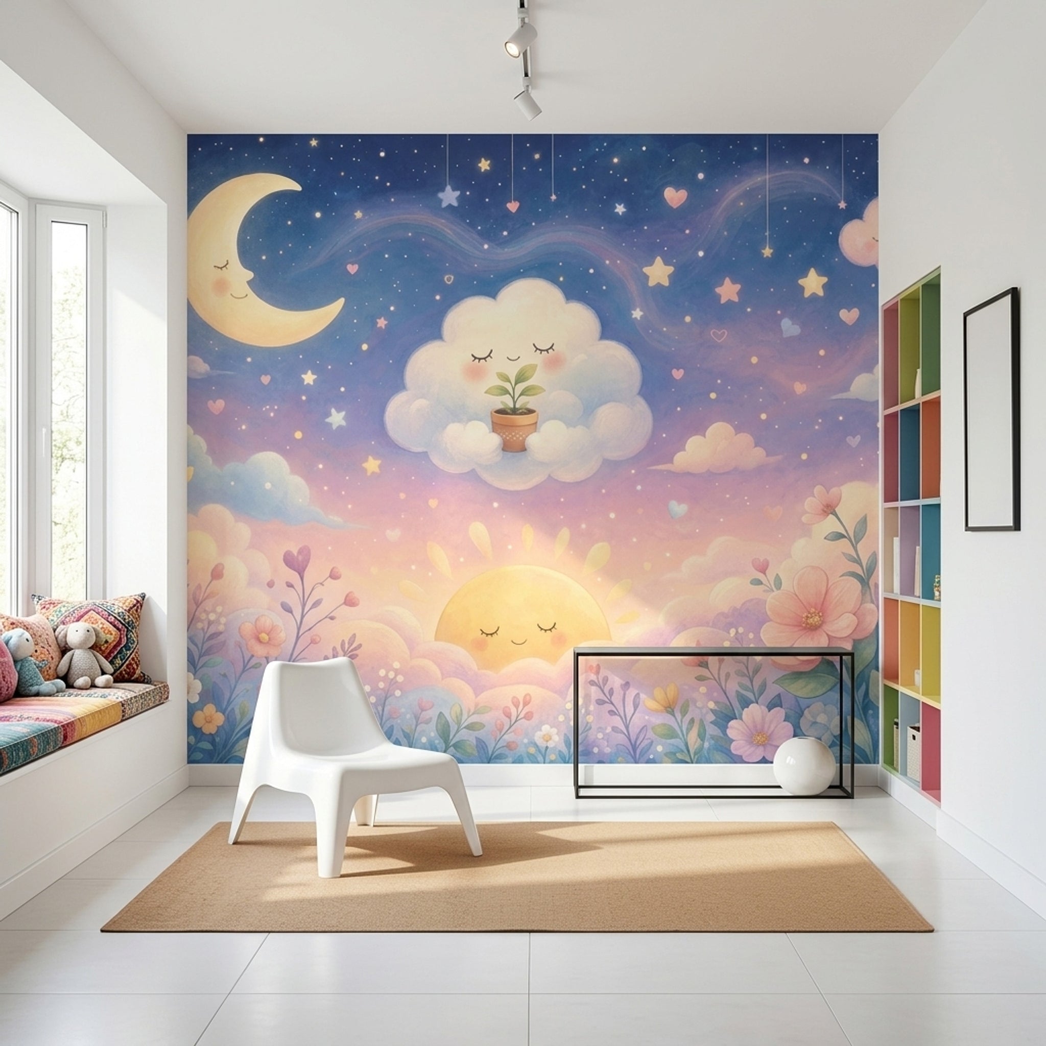 Ay Bulut ve Yıldızlı Poster Duvar Kağıdı Pastel Çocuk Odası
