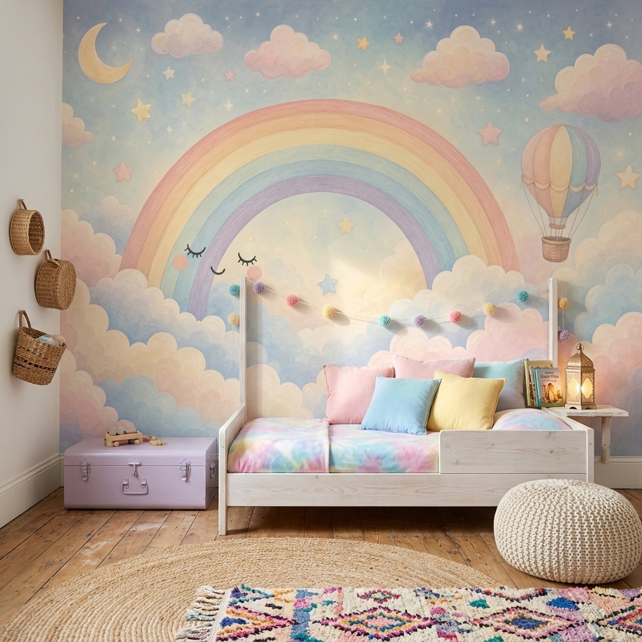 Gökkuşağı Bulutlu Poster Duvar Kağıdı Pastel Çocuk Odası