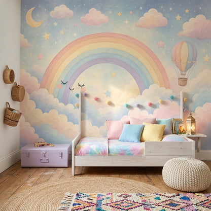 Gökkuşağı Bulutlu Poster Duvar Kağıdı Pastel Çocuk Odası