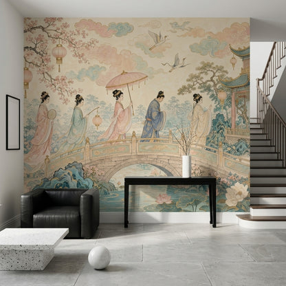 Uzak Doğu Bahçe Sahnesi Poster Duvar Kağıdı Pastel Salon