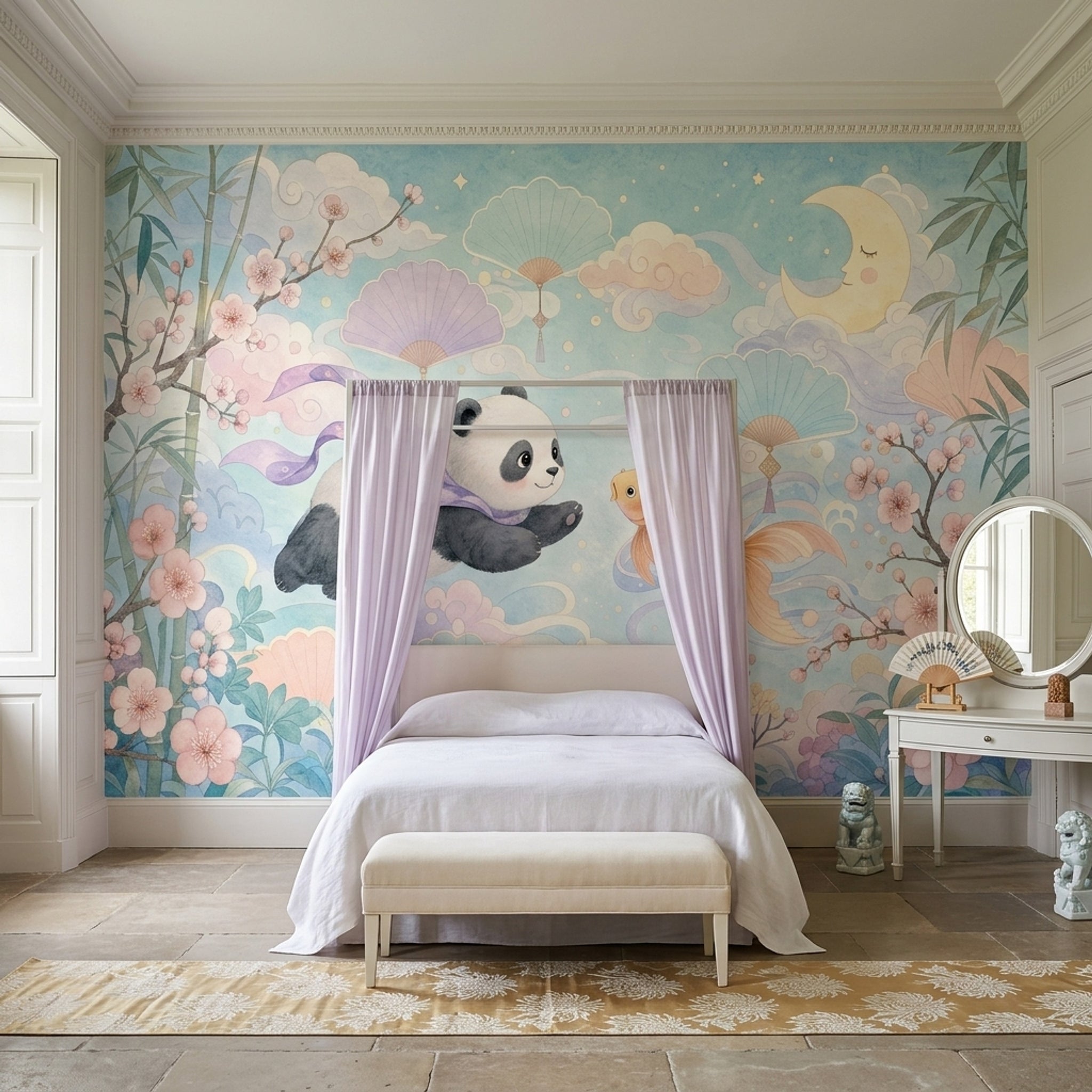 Pandalı Poster Duvar Kağıdı Pastel Mavi Çocuk Odası