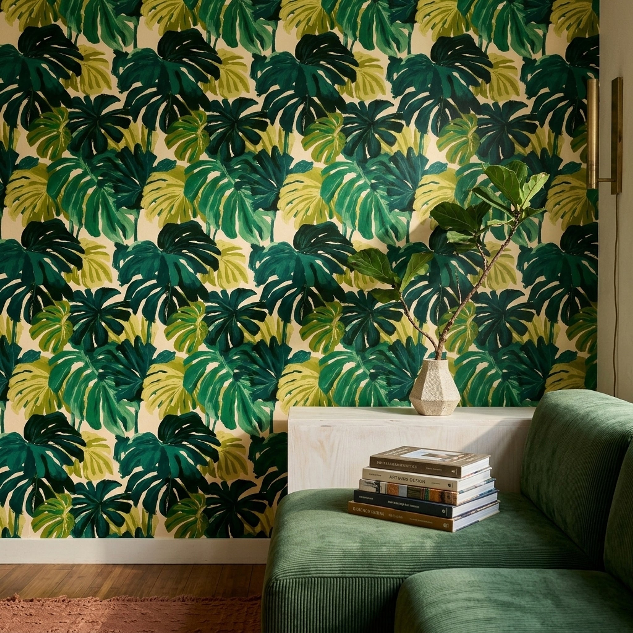 Tropikal Monstera Yapraklı Duvar Kağıdı Yeşil Salon Deseni