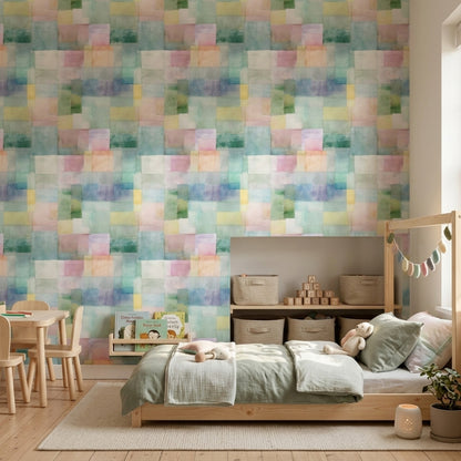 Pastel Suluboya Geometrik Duvar Kağıdı Renkli Modern Çocuk Odası
