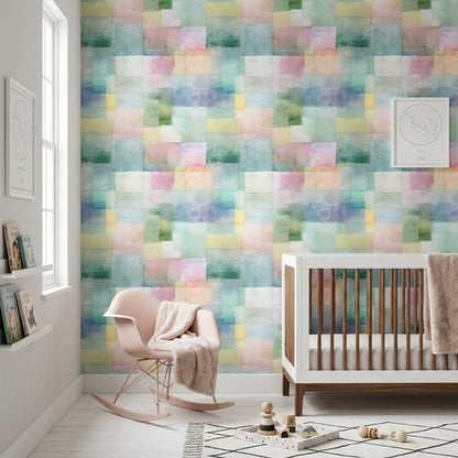 Pastel Suluboya Geometrik Duvar Kağıdı Renkli Modern Çocuk Odası