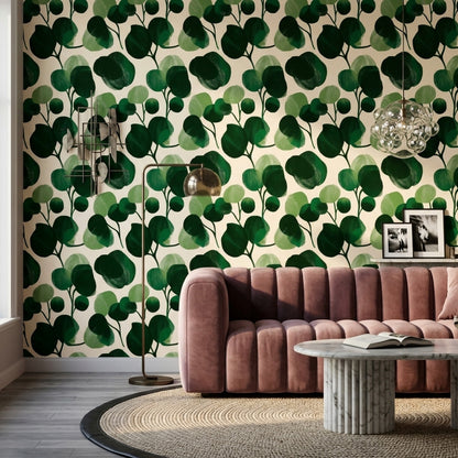 Yeşil Okaliptüs Yapraklı Duvar Kağıdı Botanik Desenli Salon