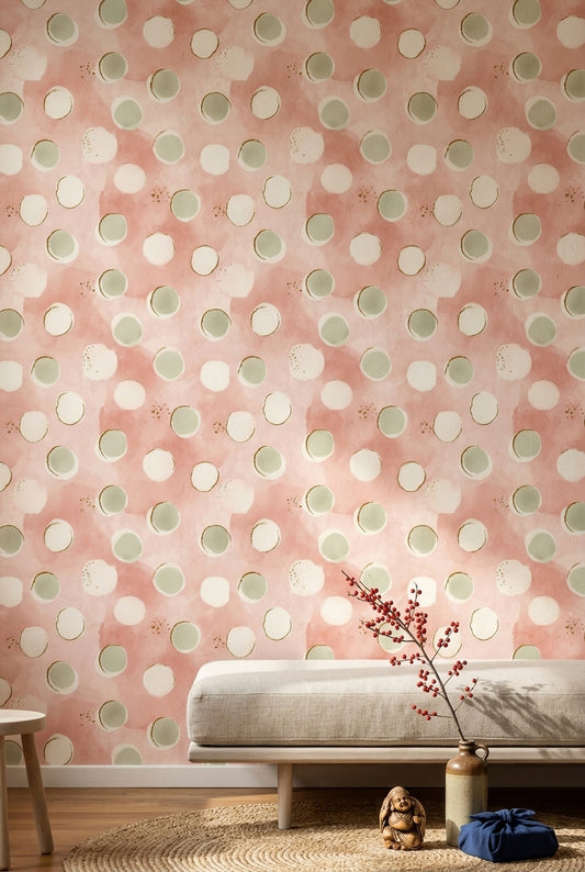 Puantiyeli Duvar Kağıdı Pudra Pembe Pastel Modern Desenli