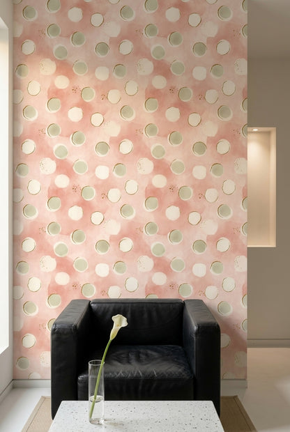 Puantiyeli Duvar Kağıdı Pudra Pembe Pastel Modern Desenli