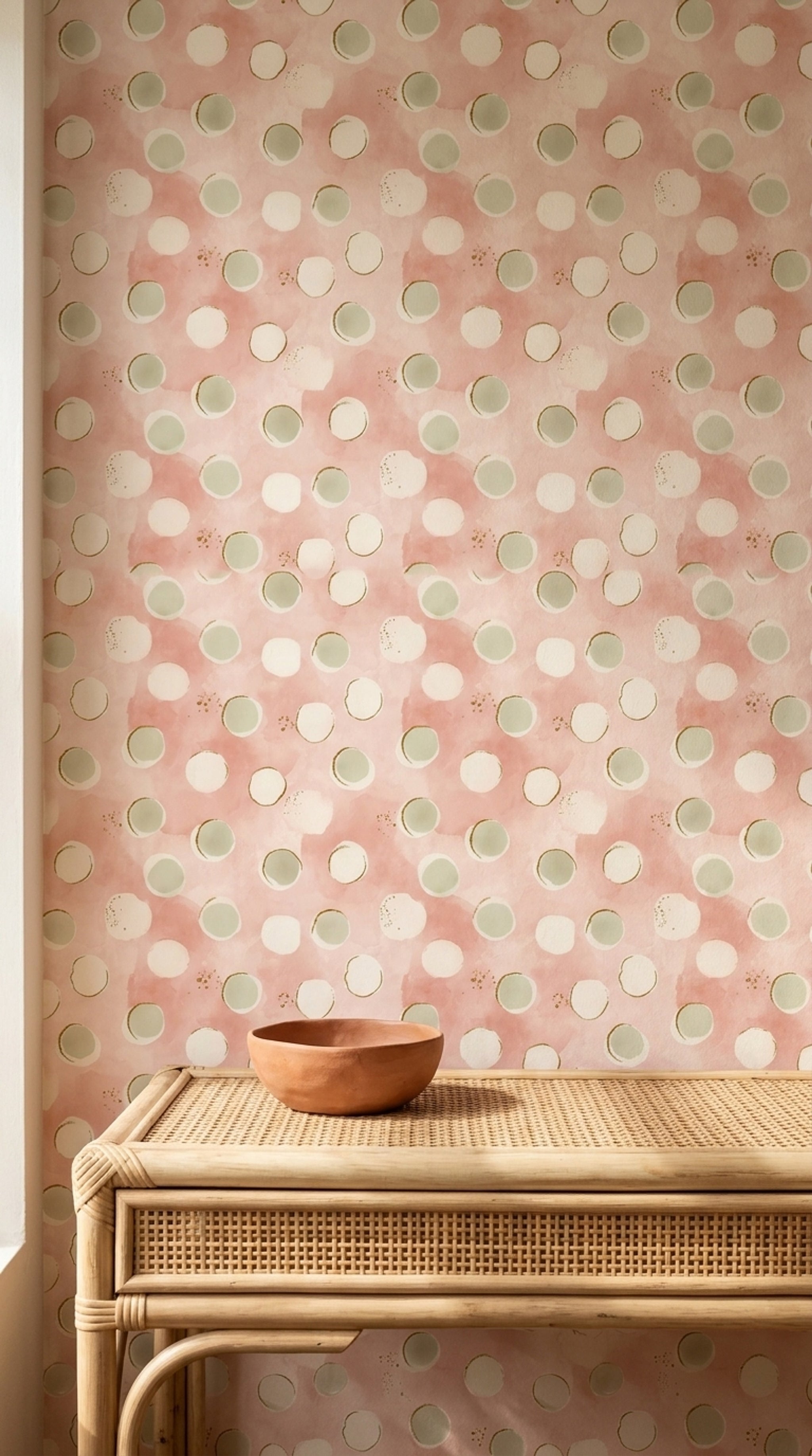 Puantiyeli Duvar Kağıdı Pudra Pembe Pastel Modern Desenli