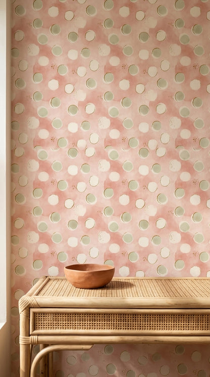 Puantiyeli Duvar Kağıdı Pudra Pembe Pastel Modern Desenli
