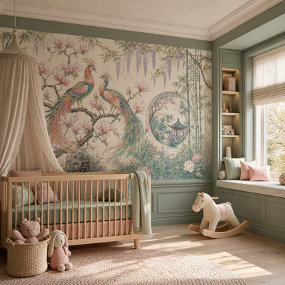 Çiçekli Tavus Kuşu Poster Duvar Kağıdı Pastel Salon Dekoru