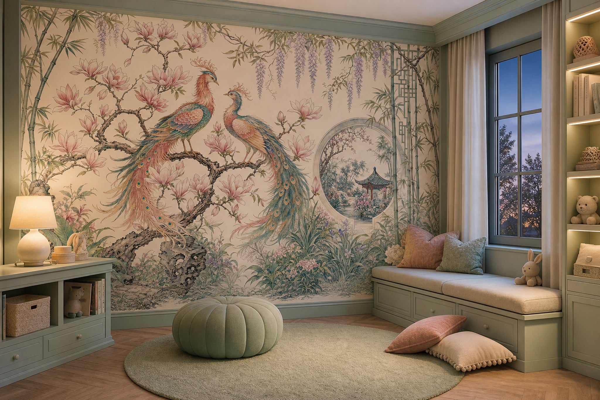 Çiçekli Tavus Kuşu Poster Duvar Kağıdı Pastel Salon Dekoru