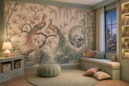 Çiçekli Tavus Kuşu Poster Duvar Kağıdı Pastel Salon Dekoru
