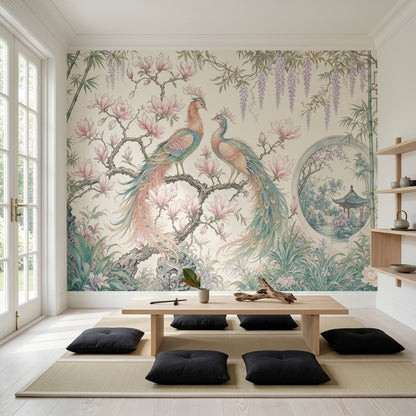 Çiçekli Tavus Kuşu Poster Duvar Kağıdı Pastel Salon Dekoru