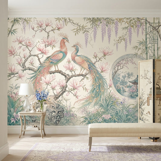 Çiçekli Tavus Kuşu Poster Duvar Kağıdı Pastel Salon Dekoru