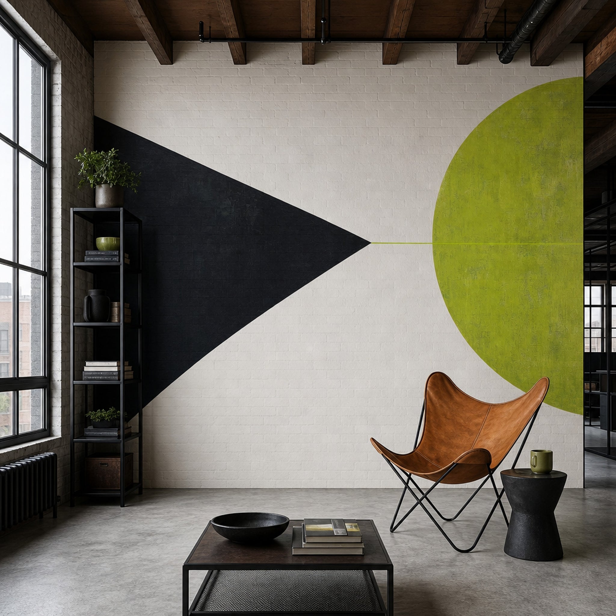 Geometrik Şekilli Poster Duvar Kağıdı Yeşil Siyah Salon