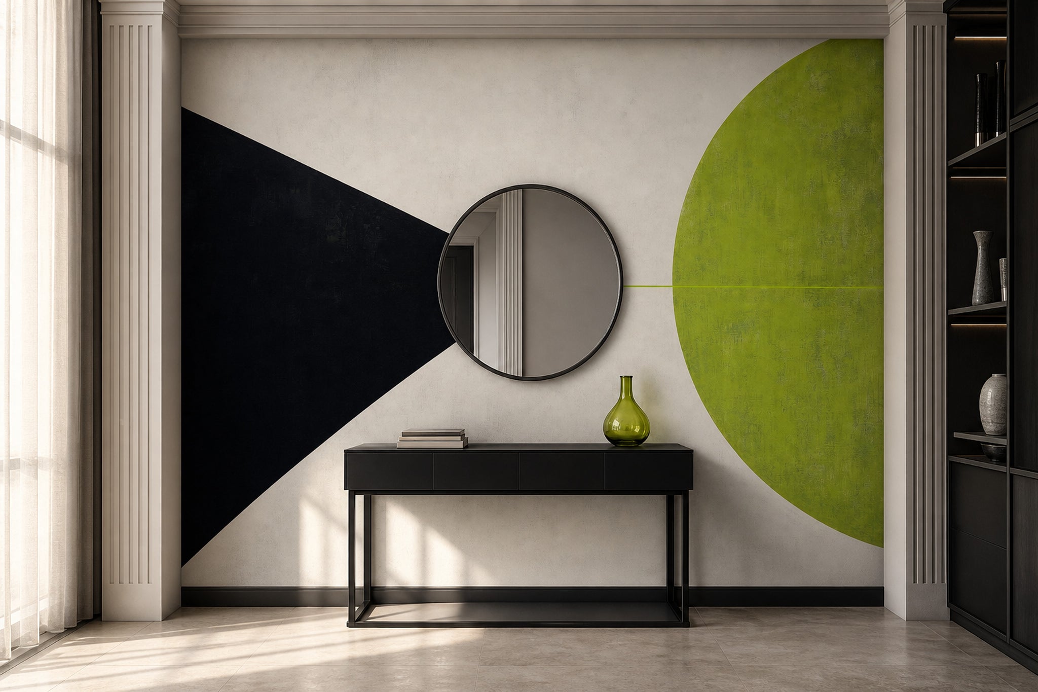 Geometrik Şekilli Poster Duvar Kağıdı Yeşil Siyah Salon
