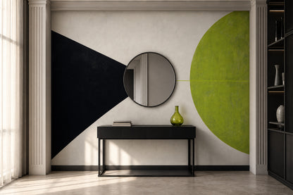 Geometrik Şekilli Poster Duvar Kağıdı Yeşil Siyah Salon