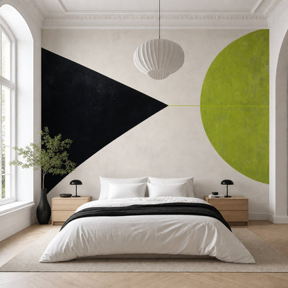 Geometrik Şekilli Poster Duvar Kağıdı Yeşil Siyah Salon