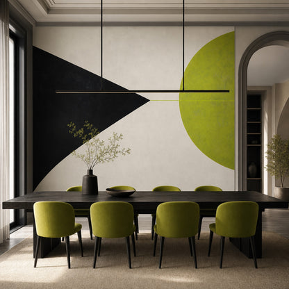 Geometrik Şekilli Poster Duvar Kağıdı Yeşil Siyah Salon