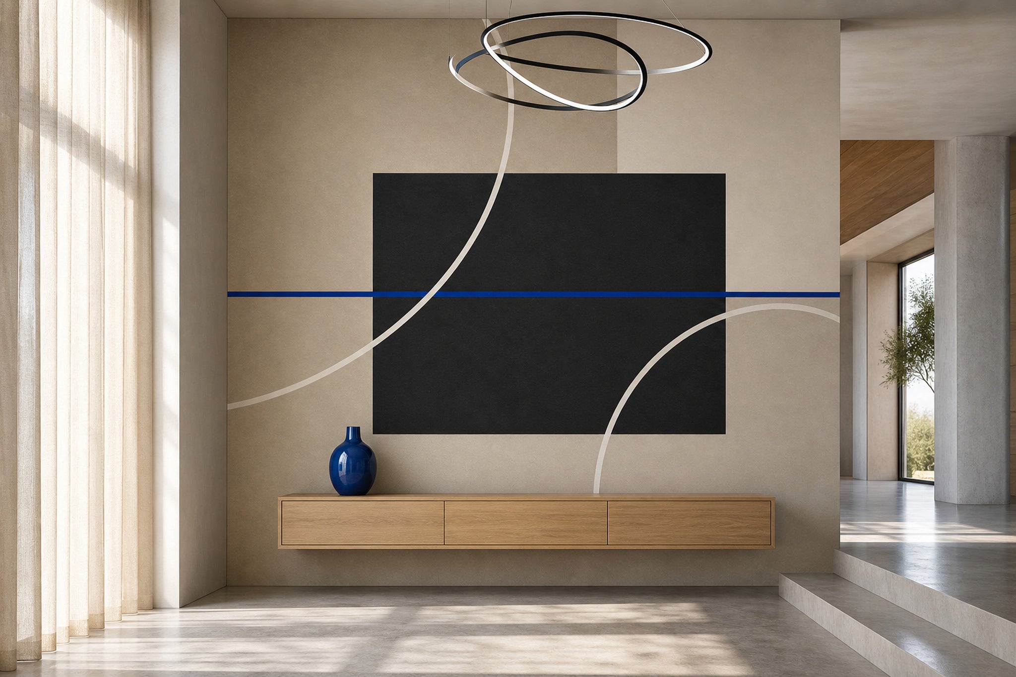 Soyut Geometrik Poster Duvar Kağıdı Siyah Bej Salon Dekoru