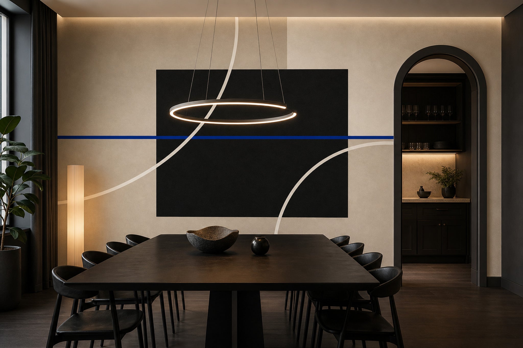 Soyut Geometrik Poster Duvar Kağıdı Siyah Bej Salon Dekoru