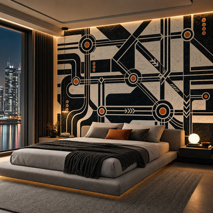 Soyut Geometrik Poster Duvar Kağıdı Siyah Krem Salon Dekoru