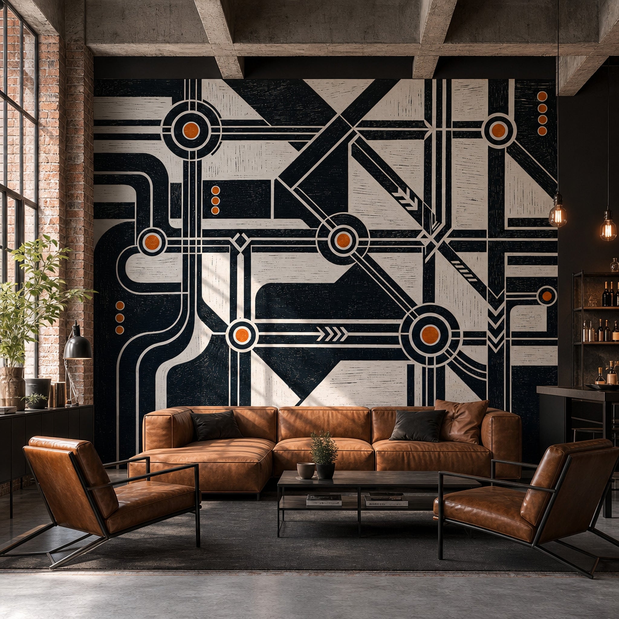 Soyut Geometrik Poster Duvar Kağıdı Siyah Krem Salon Dekoru